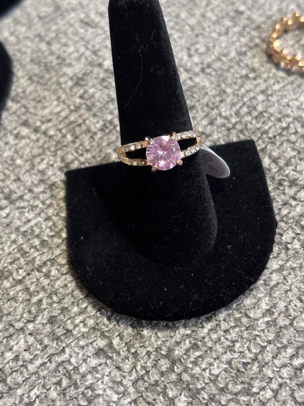 Gold Ring with Pink Center Stone and Accent Crystals size 9